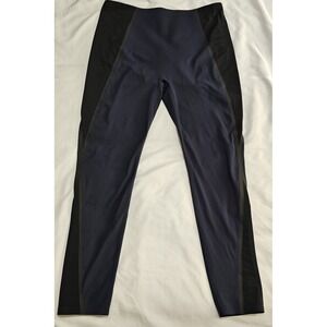 Spanx By Sara Blakely Leggings Navy Front & Back Black Mesh Side Panel  Size XL